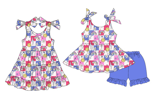 Baby Girl Smile Flower Smile Checked Sibling Dress Set ( Moq 5 Each Style ) 3.14