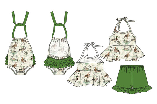 Baby Girl Sleeveless Ducks Green Sibling Romper Set ( Moq 5 Each Style ) 2.14
