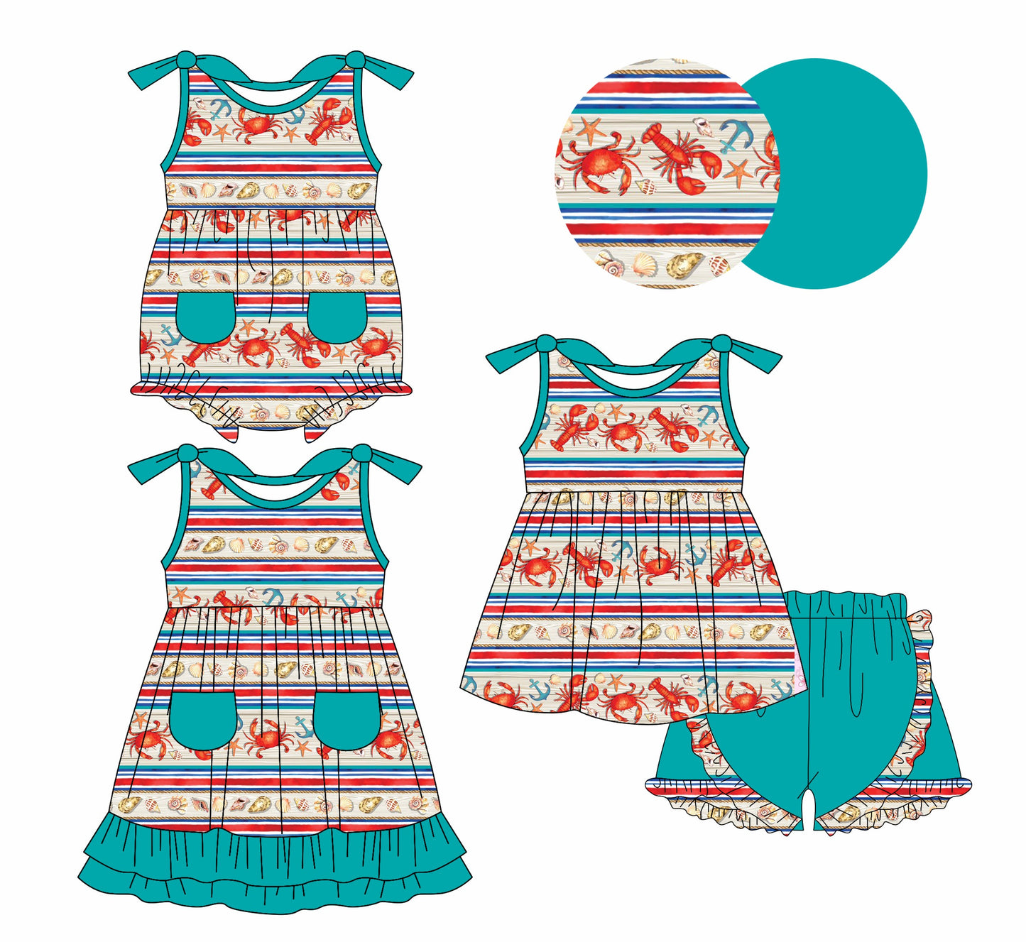Baby Girl Crawfish Crabs Sibling Romper Dress Set ( Moq 5 Each Style ) 1.9