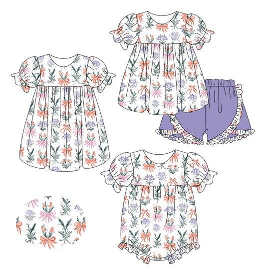 Baby Girl Short Sleeves Bows Flower Sibling Romper Dress Set ( Moq 5 Each Style ) 2.17