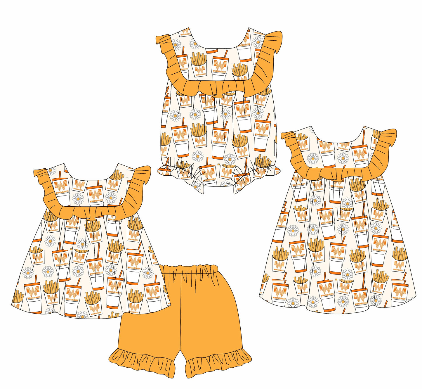 Baby Girl Chips Yellow Ruffle Sibling Romper Dress Set ( Moq 5 Each Style ) 3.3