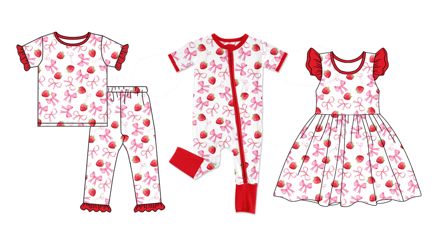 Baby Girl Bows Strawberry Sibling Romper Dress Set ( Moq 5 Each Style ) 12.31