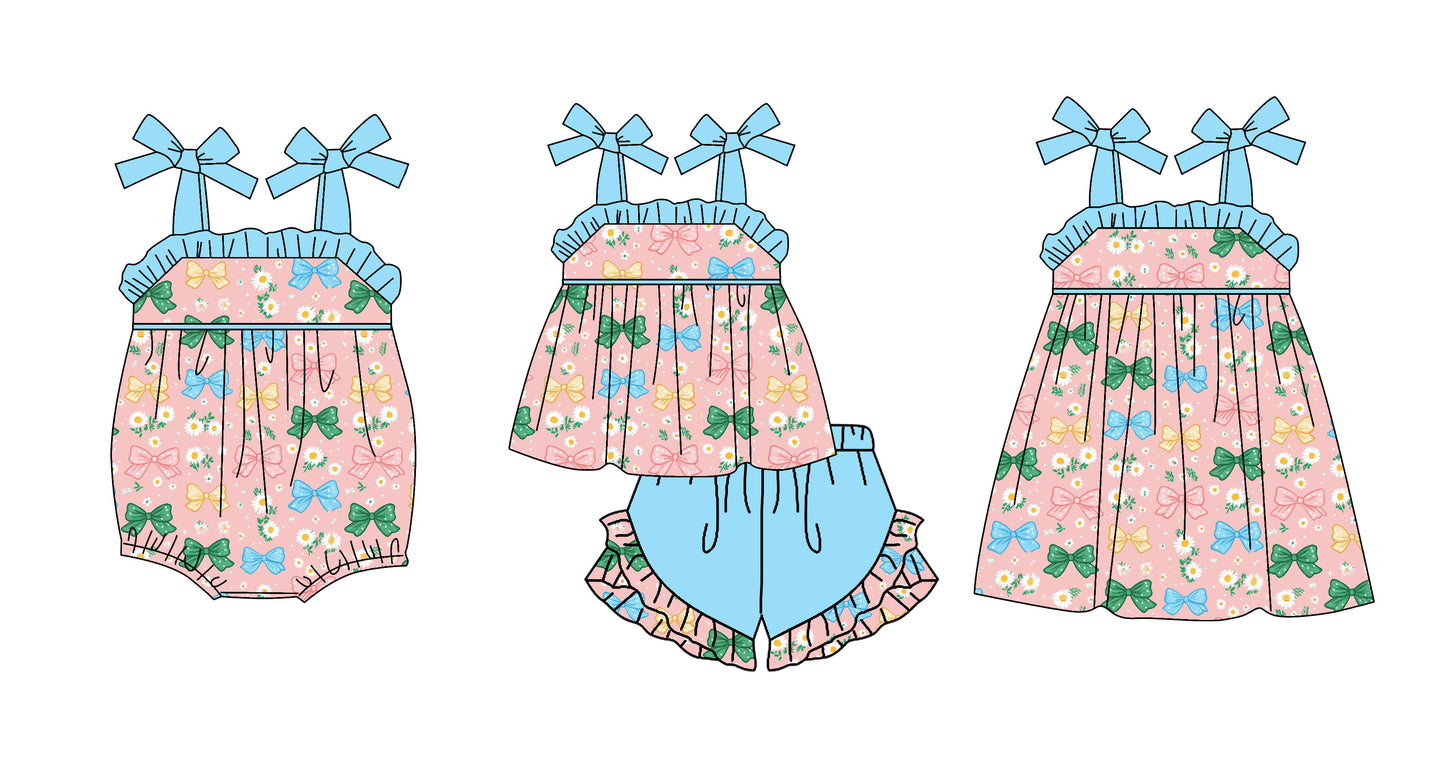 ( Moq 5 Each Style ) Sibling Baby Girls Kids Bows Flower Romper Dress Set Summer Clothes