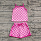 Baby Girl Strap Pink Checked Vest Tops Short Sports Set RTS
