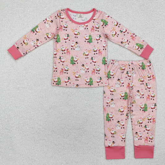 Baby Girl Long Sleeves Christmas Santa Shirt Pants Pajamas Clothes Pink Bamboo Set