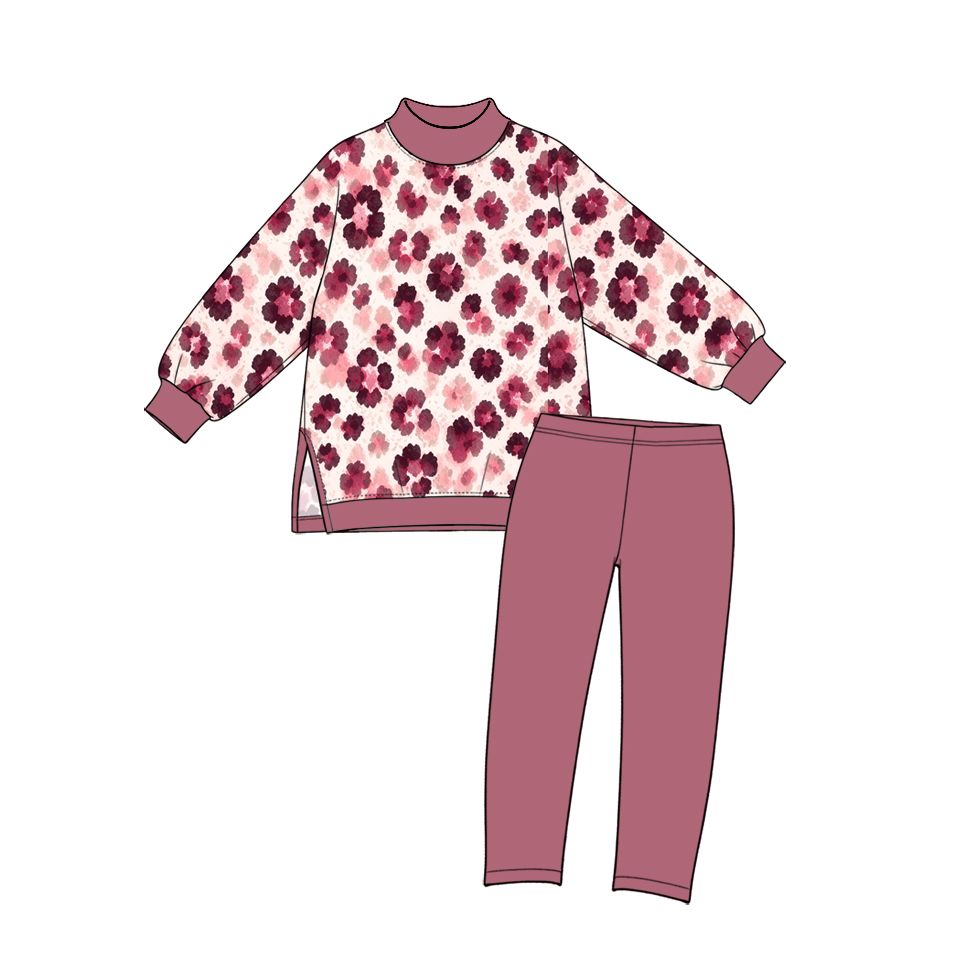 ( Moq 5 ) Preorder Baby Girls Toddler Long Sleeves Leopard Tops Leggings Yoga Active Set Mock Neck‌ Clothes