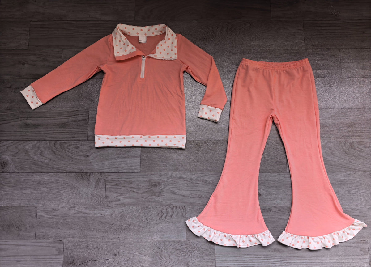 ( No moq ) Preorder Baby Girls Kids Long Sleeves Zipper Shirt Pants Pink Set Clothes