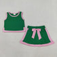 Baby Girls Kids Sleeveless Green Tops Pockets Skirt Shorts Cotton Set RTS