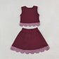 Baby Girls Kids Dark Red Vest Plaid Bows Scallop Bows Skirt Shorts Yoga Active Set Clothes RTS