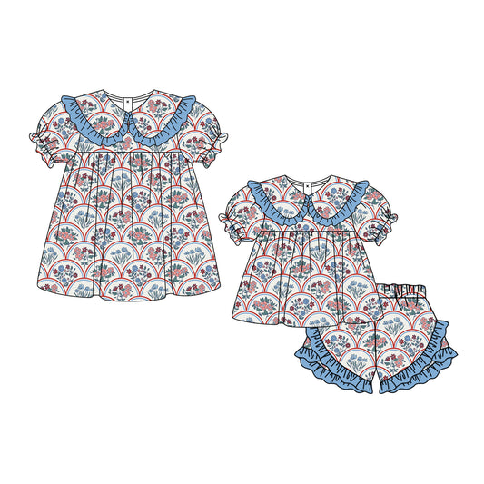 ( Moq 5 Each Style ) Baby Girls Kids Flower Short Sleeves Sibling Summer Dress Set