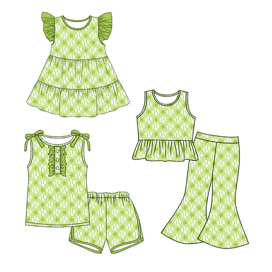 ( Moq 5 Each Style ) Sibling Baby Girls Toddler Baseball Stars Green Dress Sets