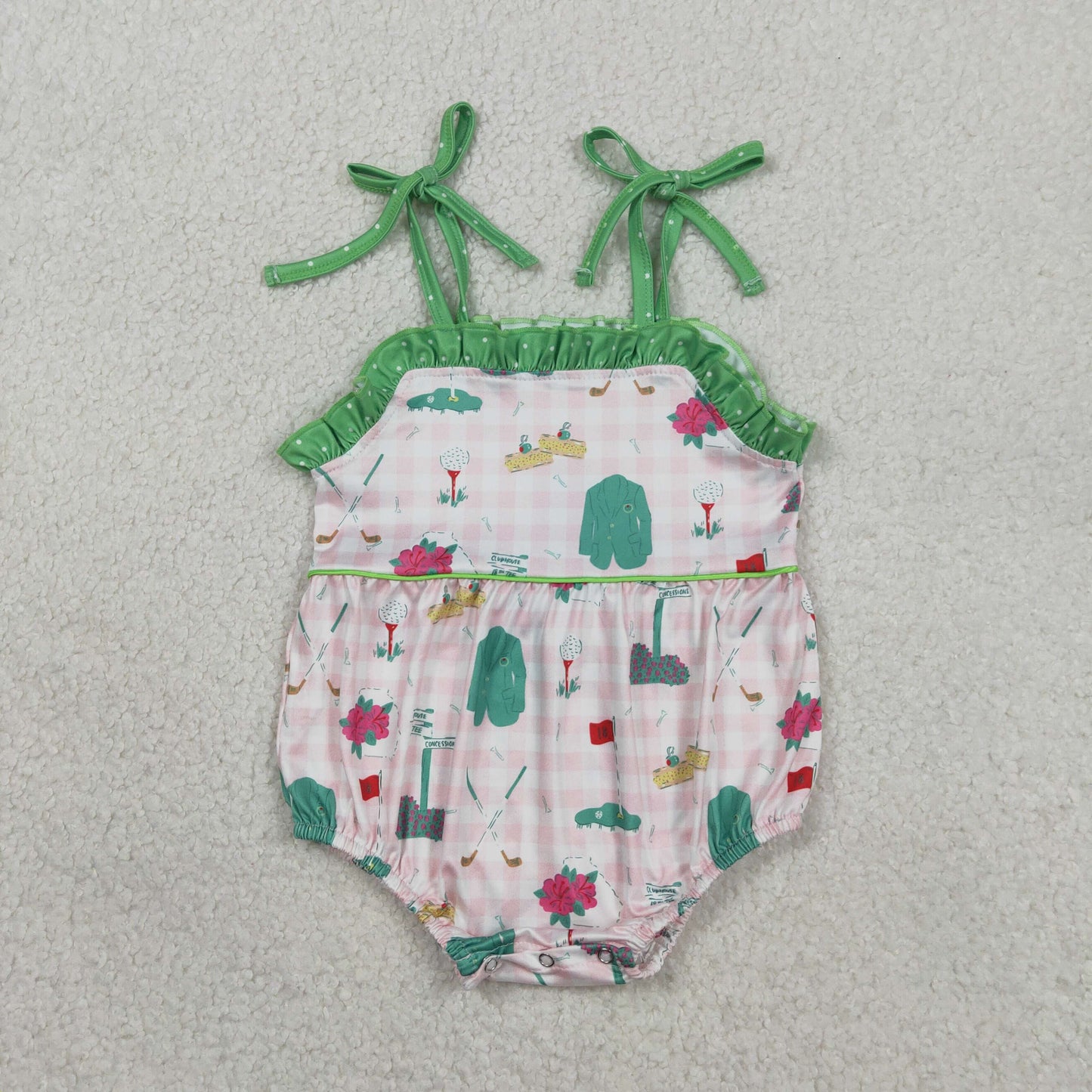 Baby Girls Infant Straps Golf Plaid Summer Bubble Romper RTS