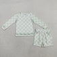 Baby Kids Toddler Long Sleeves Light Green Checked Tops Pockets Shorts Clothes Set RTS