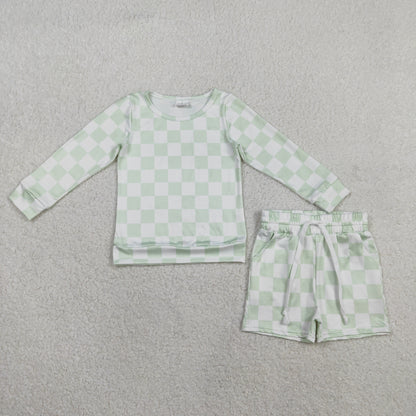 Sibling Baby Girls Toddler Long Sleeves Checked Shirts Pockets Shorts Clothes Summer Sets RTS