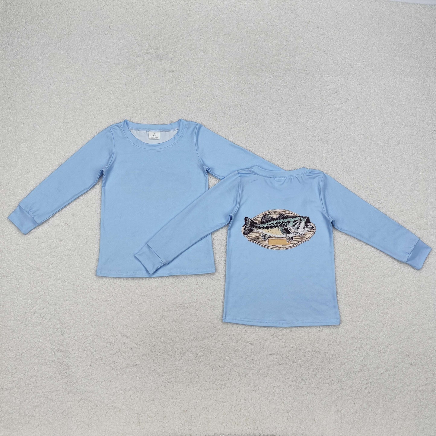 Baby Boy Long Sleeves Blue Fishing Tee Shirt Tops