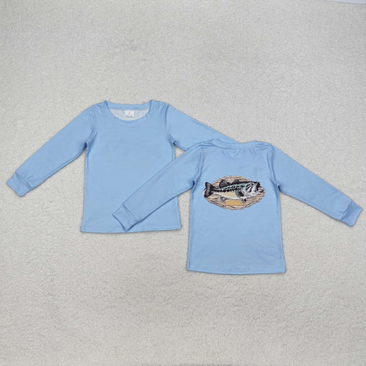 Baby Boy Long Sleeves Blue Fishing Tee Shirt Tops