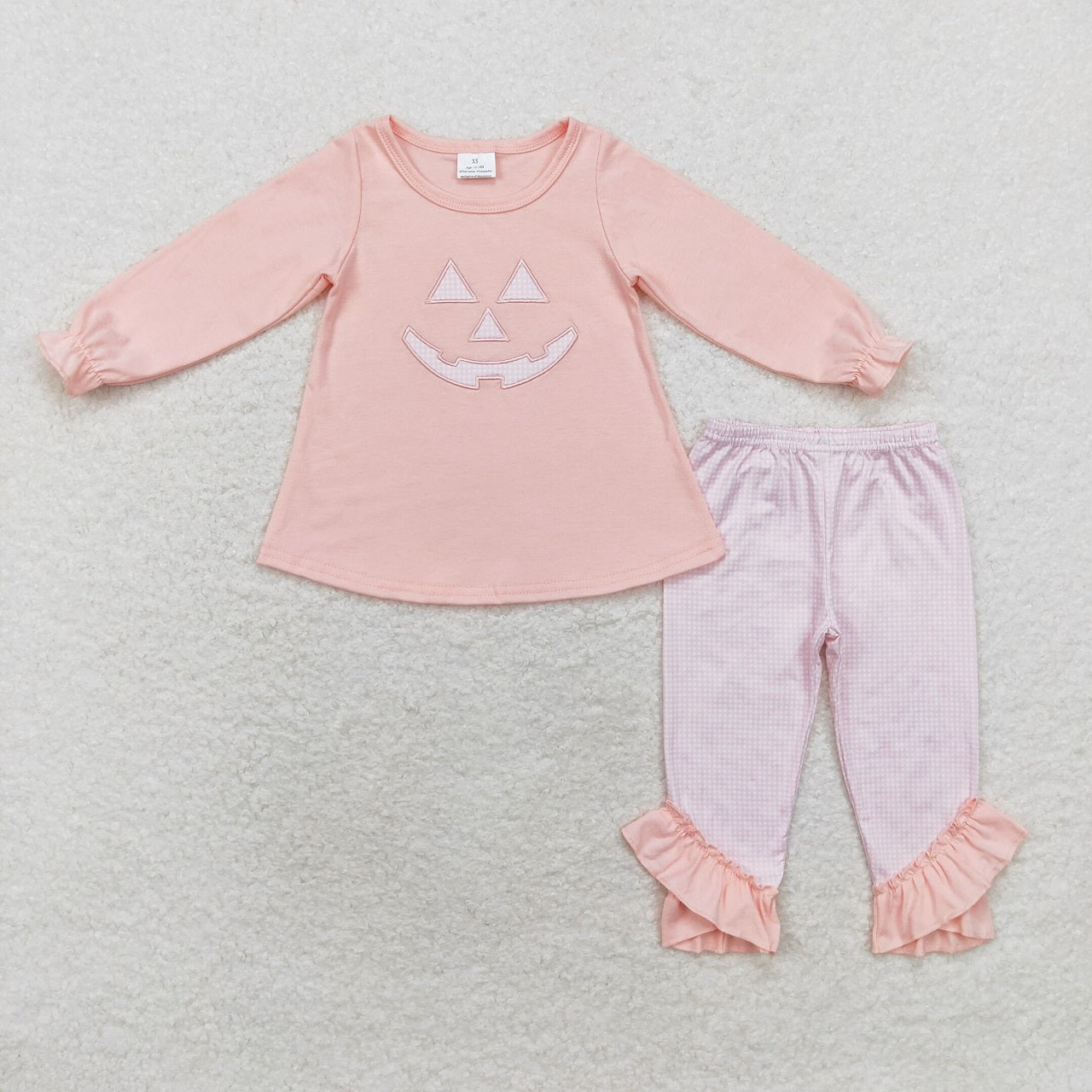 Baby Girl Embroidery Halloween Pumpkin Pink Pants Set