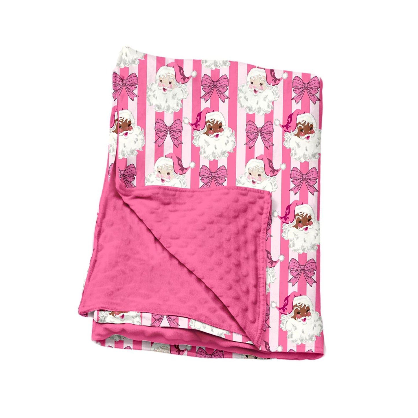 ( Moq 5 ) Preorder Baby Girls Kids Christmas Santa Bows Pink Stripes Blanket