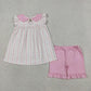 Baby Girls Kids Summer Floral Stripes Tunic Pink Ruffle Shorts Clothes Set RTS