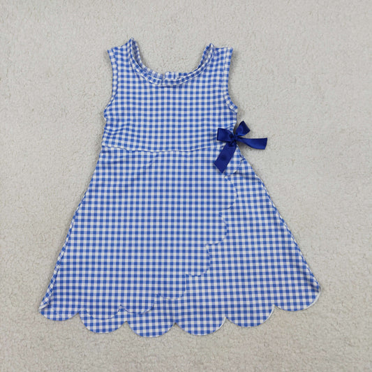 Sibling Baby Girls Plaid Bows Ruffle Yoga Active Shorts Knee Length Scallop Dresses RTS