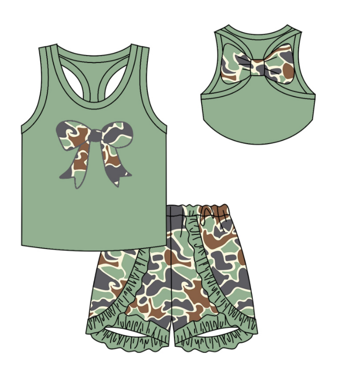 Baby Girl Toddler Camo Bows Sibling Matching Clothes Set ( Moq 5 Each Design )