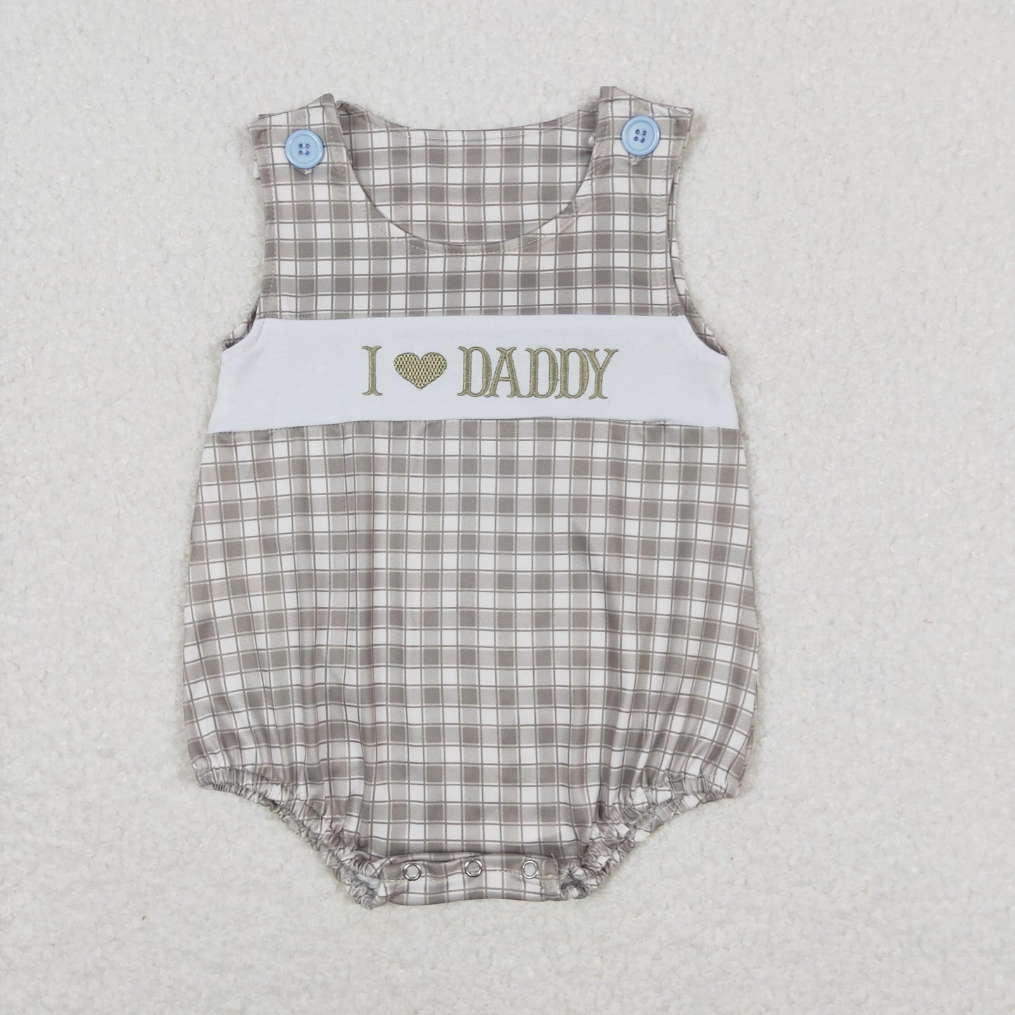 Baby Boy Sleeveless Embroidery I Love Daddy Plaid One Piece Romper