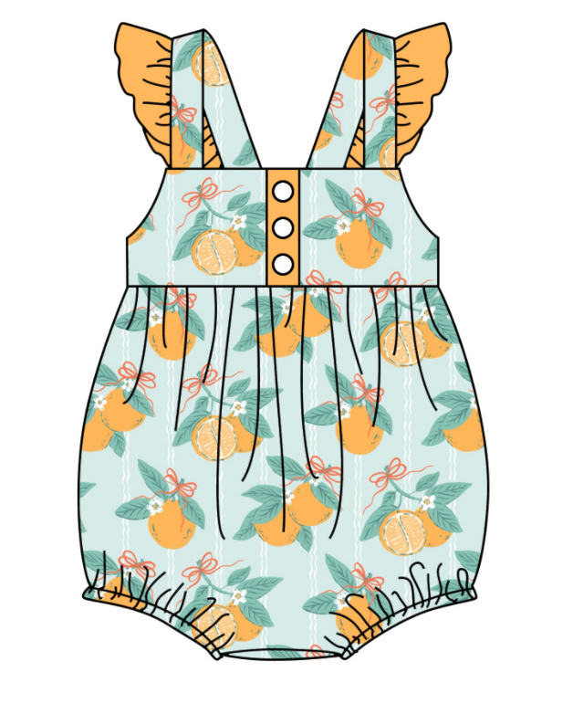 Baby Girl Floral Orange Sibling Romper Dress Clothes Set ( Moq 5 Each Design )