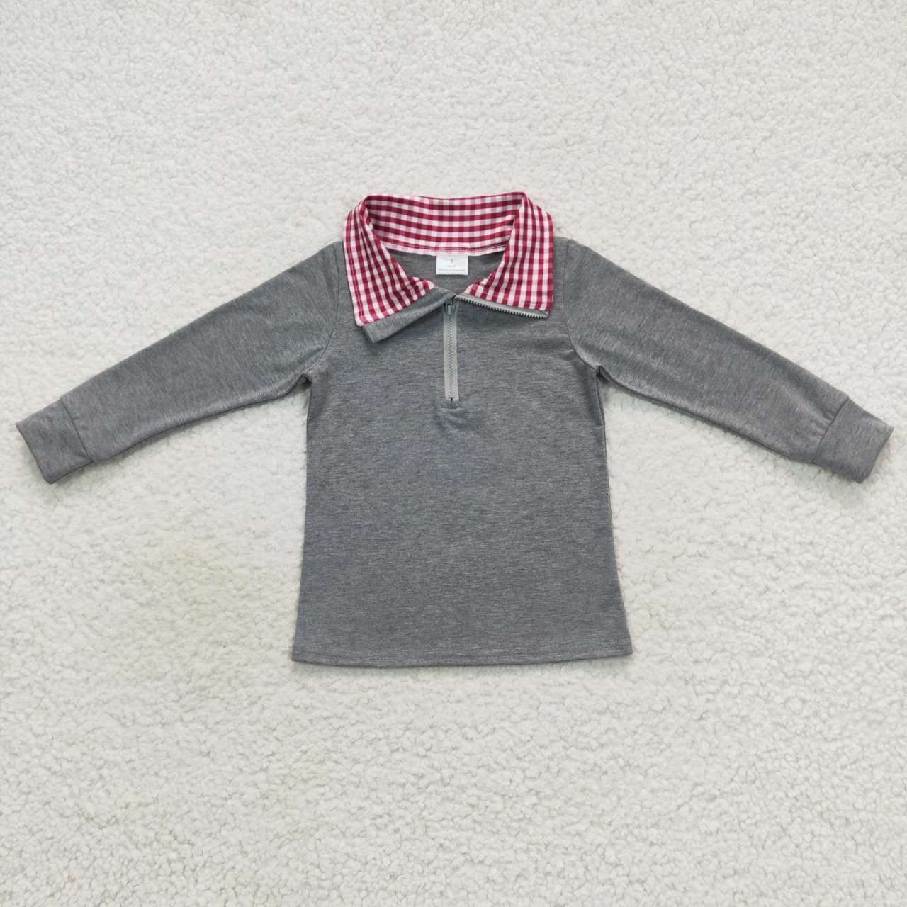 BT0282 Baby Boy Long Sleeves Pullover Zipper Red Plaid Shirt