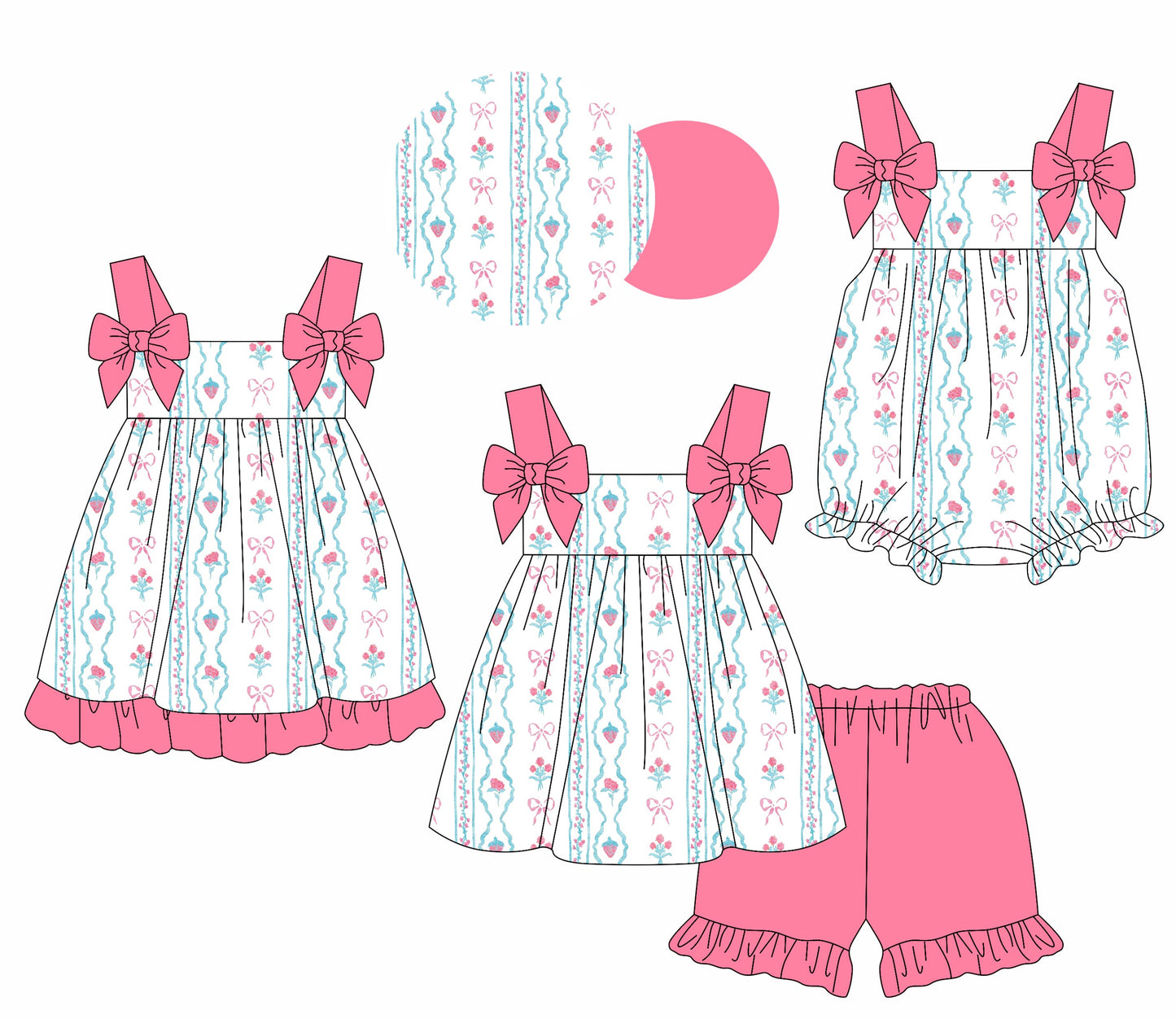 Baby Girl Bows Strawberry Flower Sibling Romper Dress Set ( Moq 5 Each Style ) 1.20