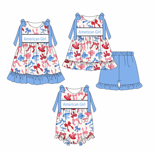 Baby Girl Straps Bows July 4th Bows Sibling Romper Dress Set ( Moq 5 Each Style ) 2.19