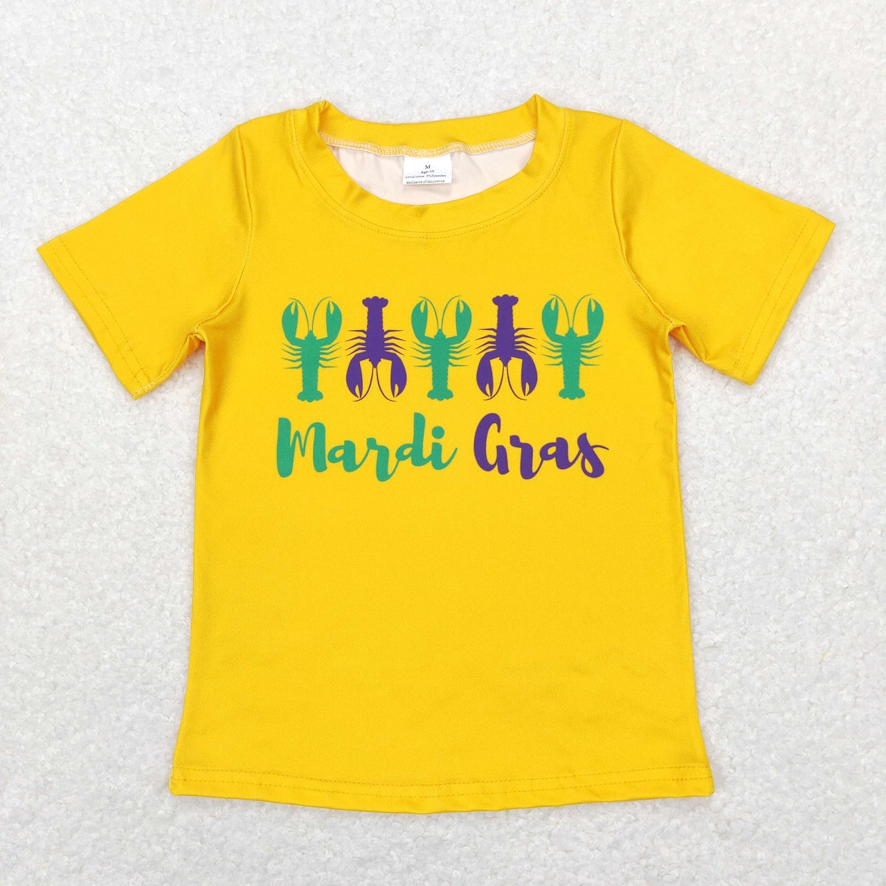 BT0502 Baby Boy Short Sleeves Mardi Gras Crawfish Yellow Shirt