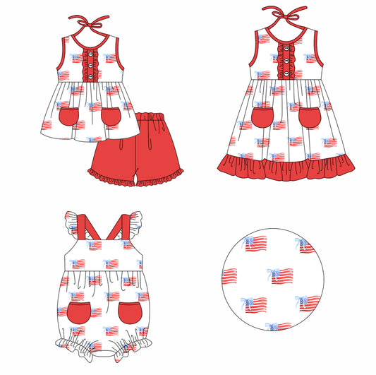 Baby Girl July 4th Flag Sibling Romper Dress Clothes Set ( Moq 5 Each Design ) 11.26