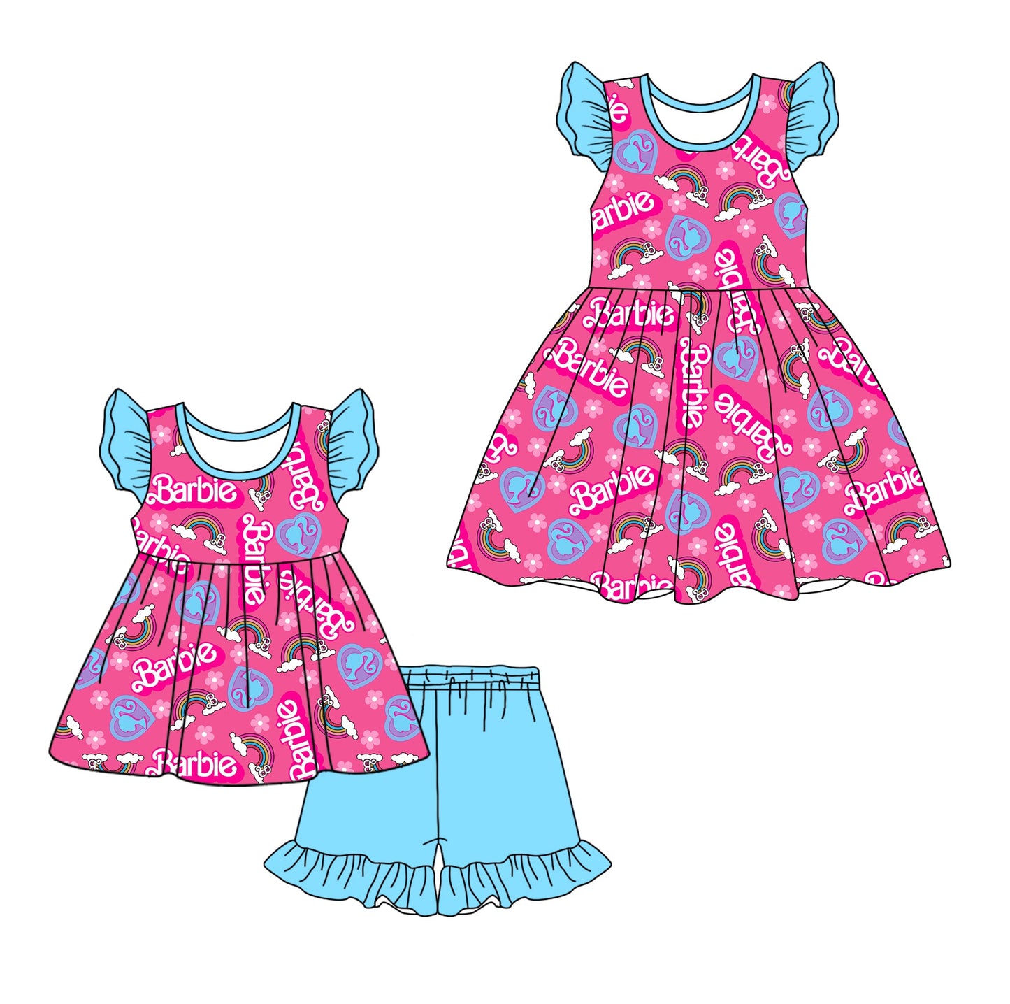 Baby Girl Short Sleeves Doll Hearts Sibling Dress Set ( Moq 5 Each Design ) 12.7