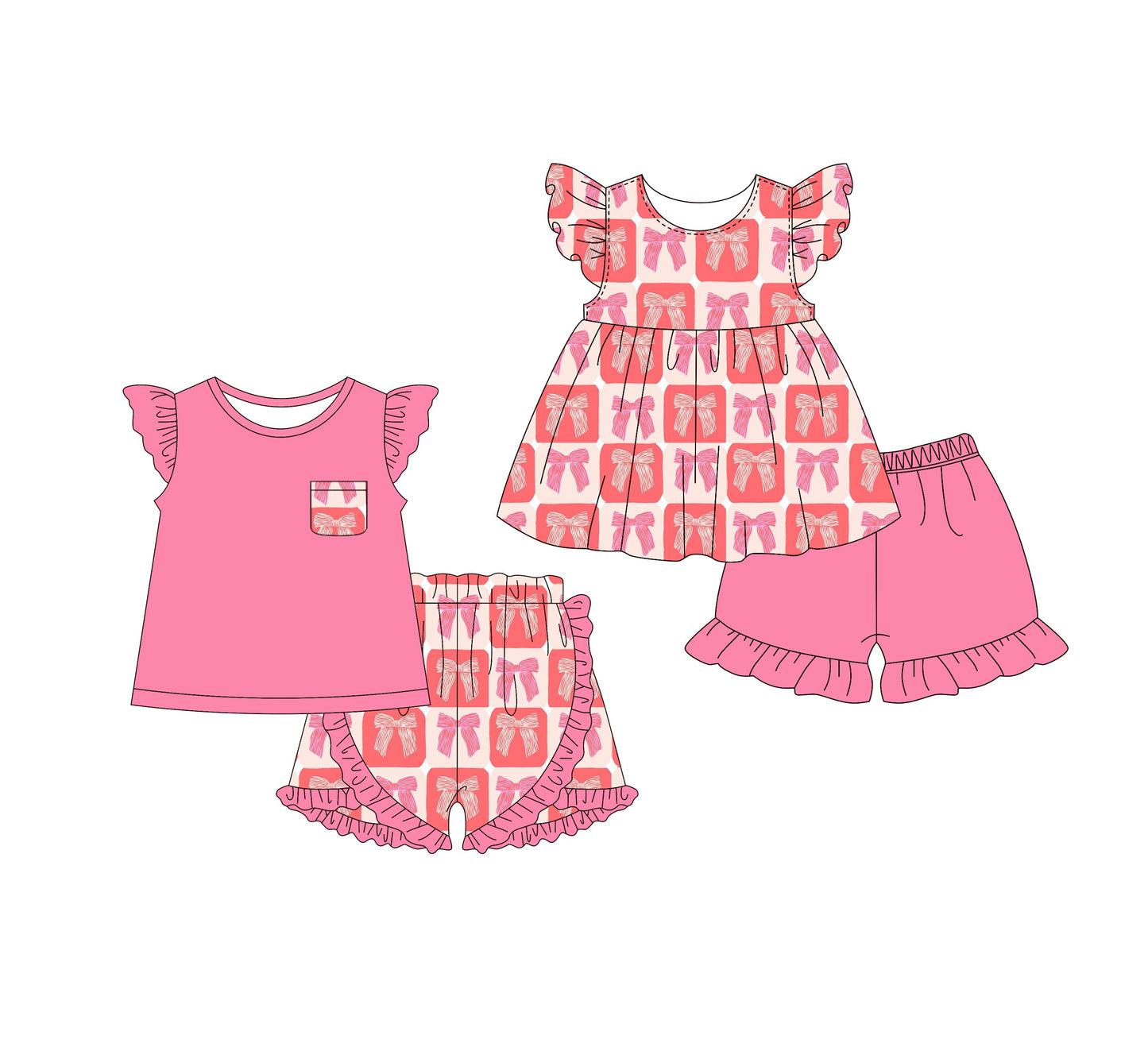 Baby Girl Short Sleeves Bows Sibling Set ( Moq 5 Each Style ) 1.16