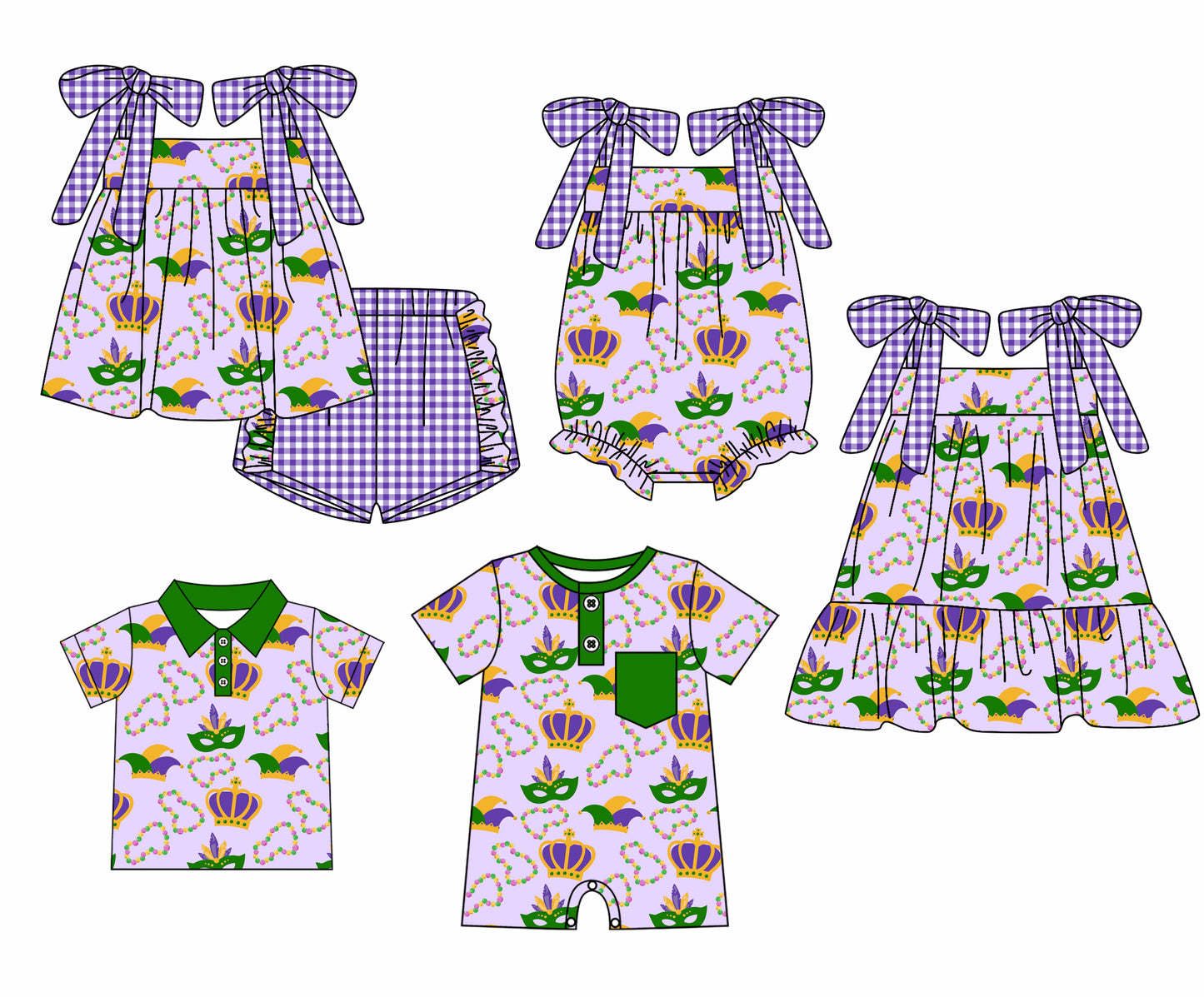 Baby Boy Girl Short Sleeves Mardi Gras Sibling Dress Romper Clothes Set ( Moq 5 Each style )12.3