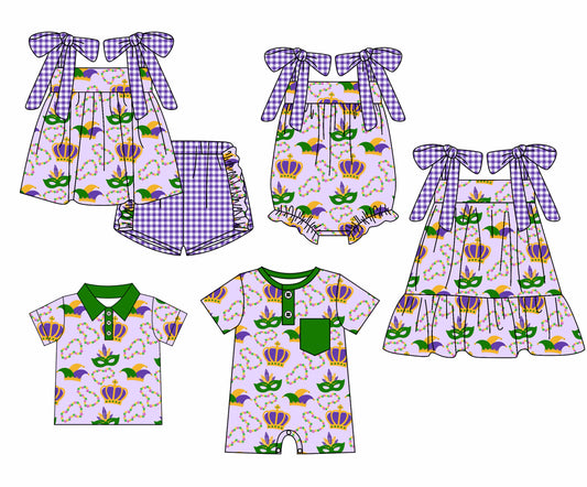 Baby Boy Girl Short Sleeves Mardi Gras Sibling Dress Romper Clothes Set ( Moq 5 Each style )12.3