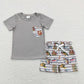 SR0842 Baby Boy Fishing Strips Grey Zipper One Piece Romper