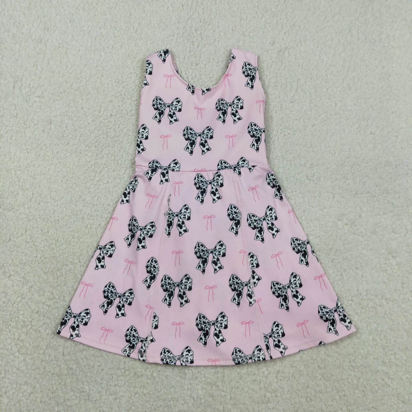 Sibling Baby Girls Kids Western Cow Bows Pink Romper Dress RTS