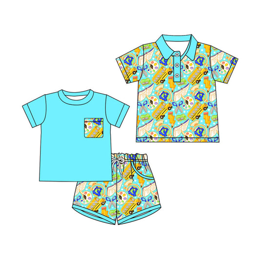 ( Moq 5 Each Style ) Sibling Baby Boys Toddler Short Sleeves Back to School Shirt Set Clothes
