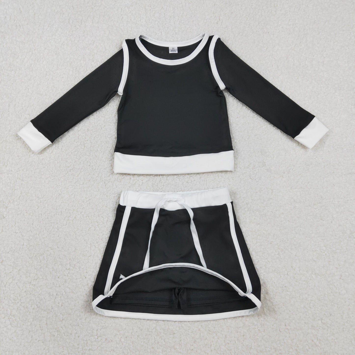 Baby Girls Kids Black Long Sleeve Shirt Skirts Shorts Yoga Clothes Set RTS