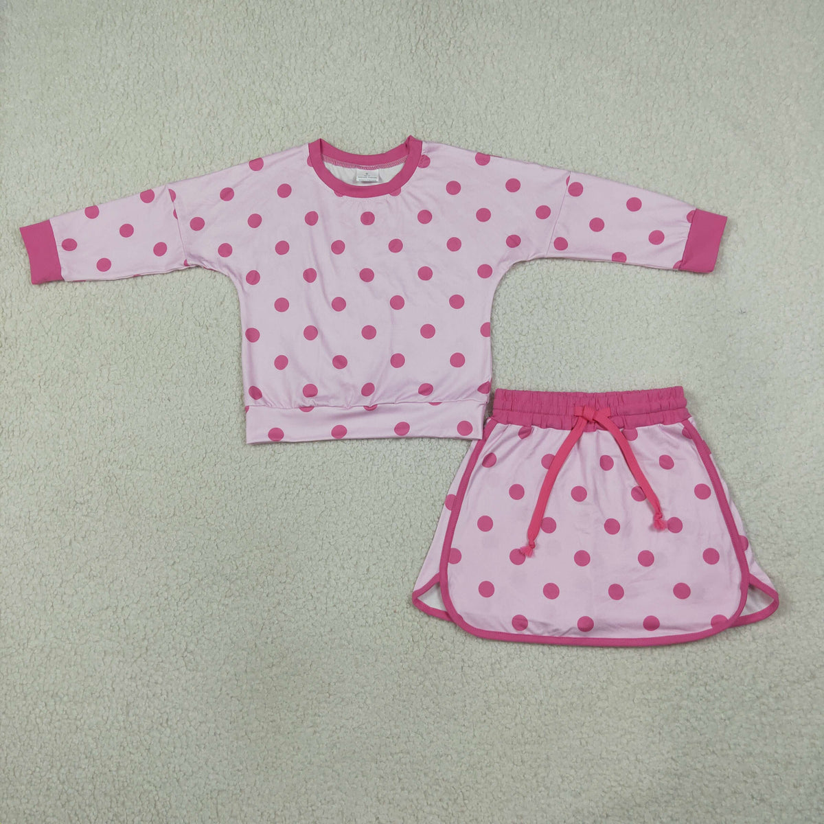 Baby Girls Kids Long Sleeves Dots Shirt Skirt Shorts Light Pink Set Clothes RTS