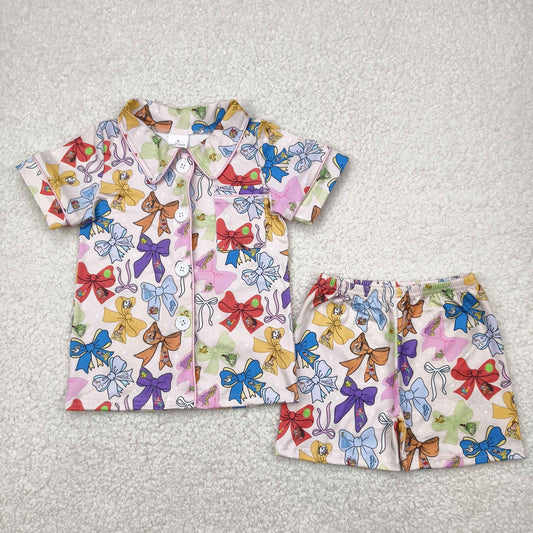 Baby Girl Short Sleeves Princess Bows Cartoon Shirt Shorts Pajamas RTS