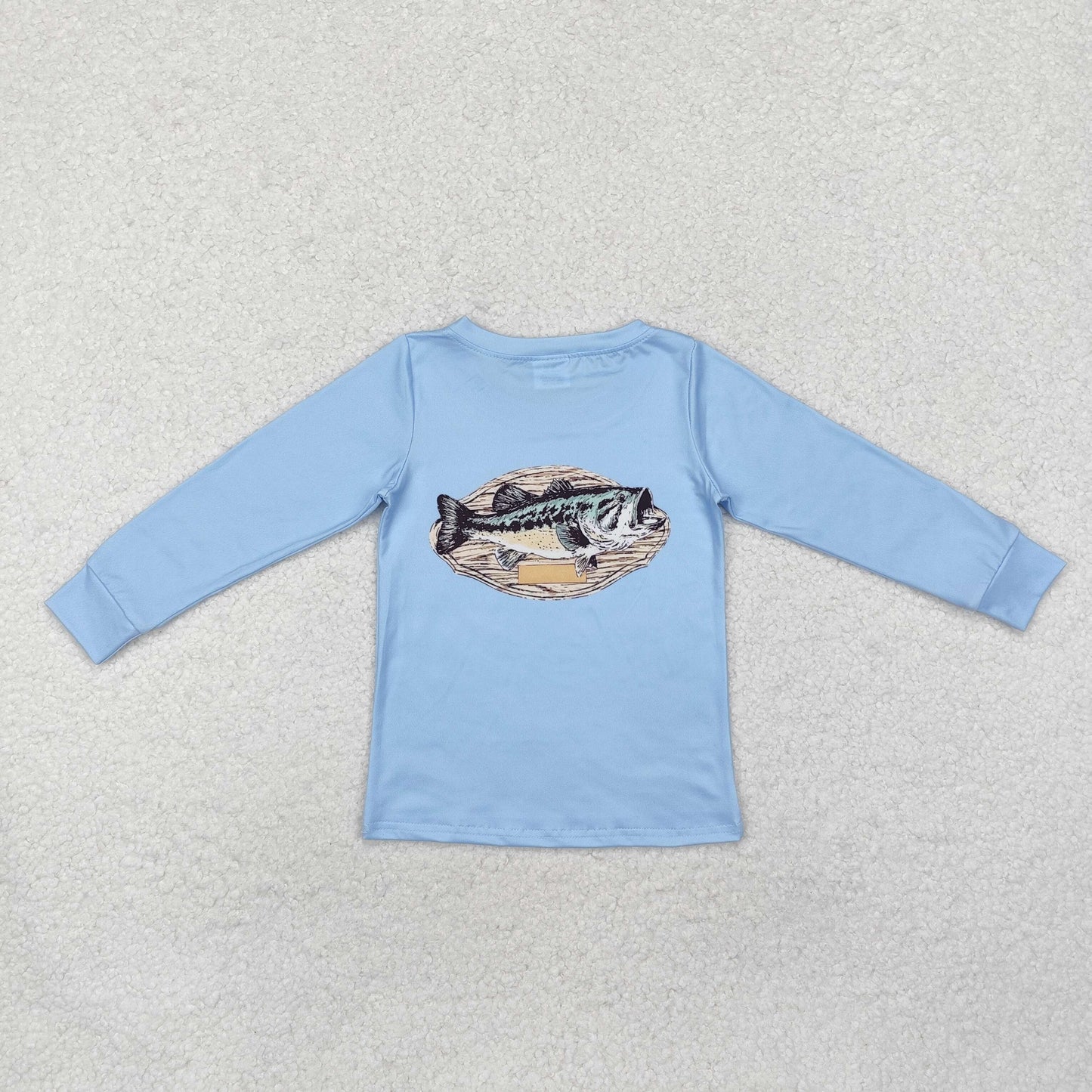 Baby Boy Long Sleeves Blue Fishing Tee Shirt Tops