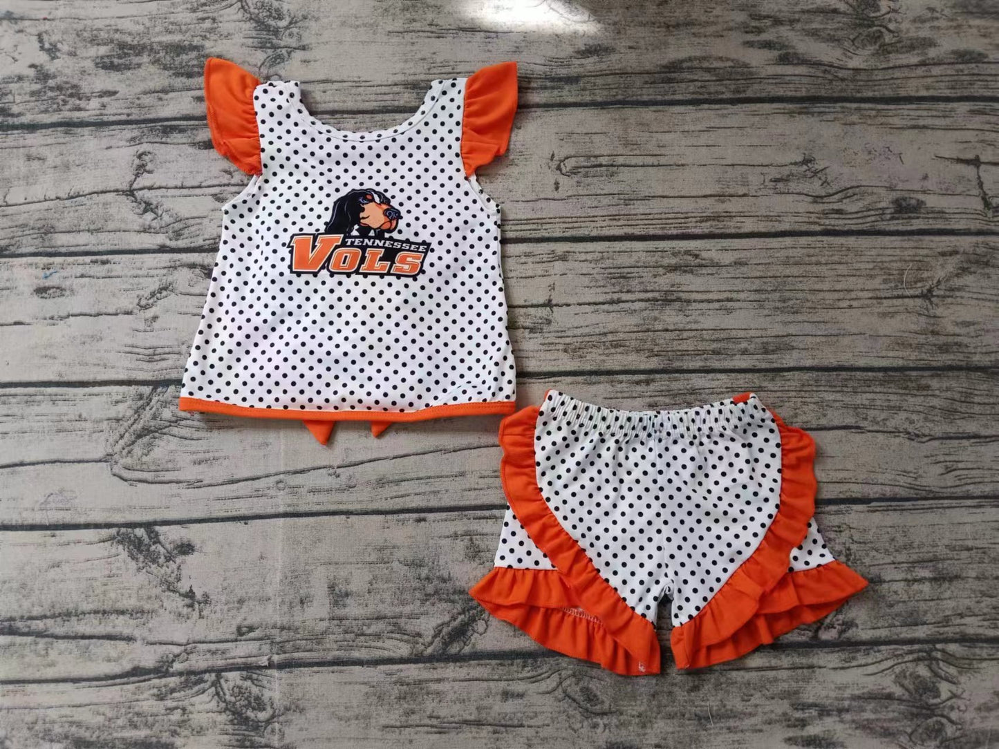 Baby Girl Short Sleeves Dog Bow Tops Ruffle Shorts Team Set