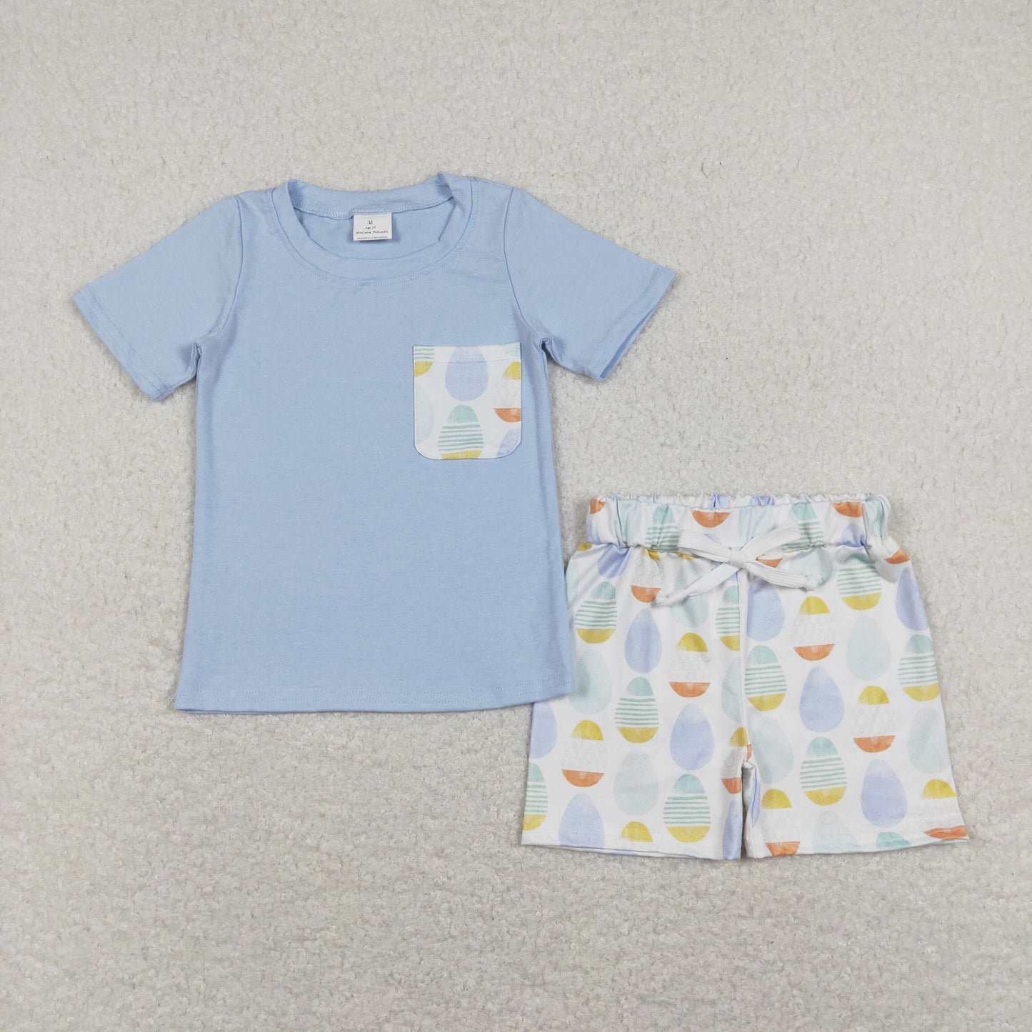 BSSO0525 Easter Baby Boy Short Sleeves Pocket Shirt Eggs Shorts Set