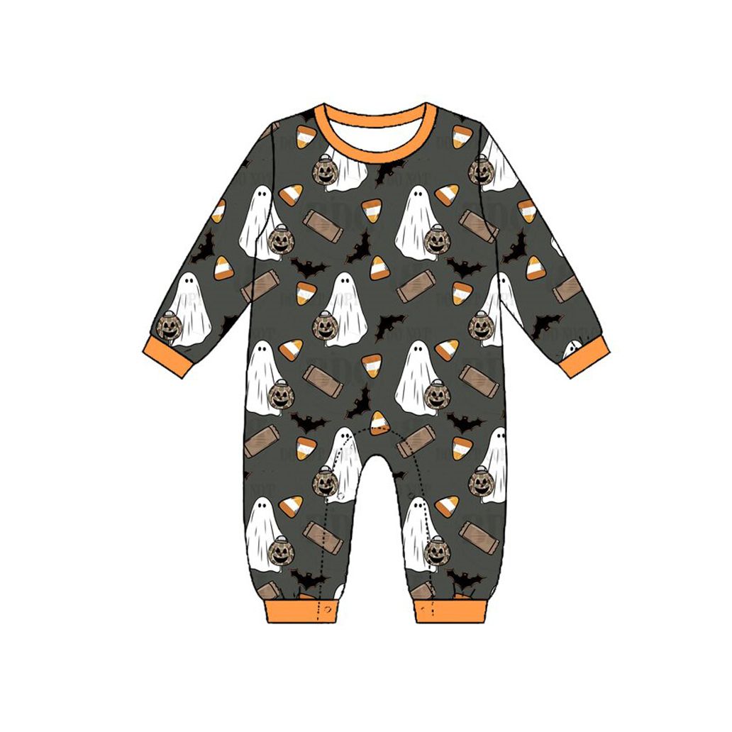 ( Moq 5 ) Preorder Baby Boys Infant Long Sleeves Halloween Ghosts Pumpkins Romper Clothes