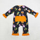 Baby Girl Long Sleeves Halloween Dogs Pumpkin Zipper Romper