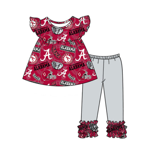 Baby Girl Short Sleeves Elephant Team Tunic Ruffle Pants Pajamas Set Moq 5
