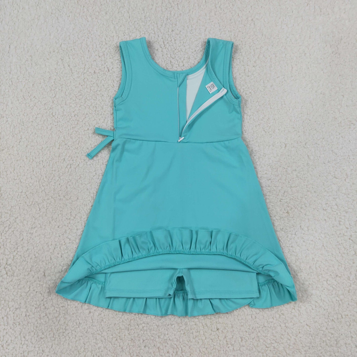 Baby Girls Kids Sleeveless Blue Green Scallop Yoga Active Knee Length Dress RTS