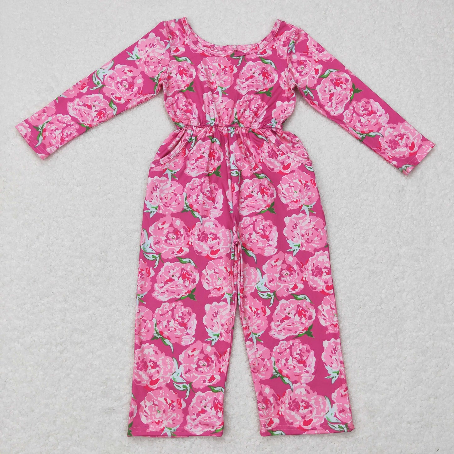 LR0715 Baby Girl Floral Long Sleeves Pocket Flower Jumpsuit